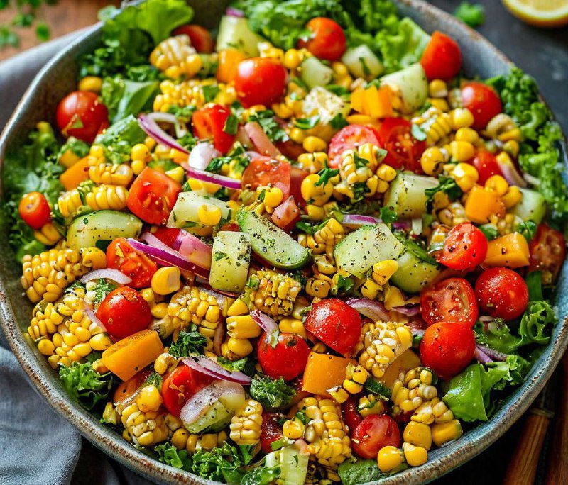 Легкий овощной салат с кукурузой